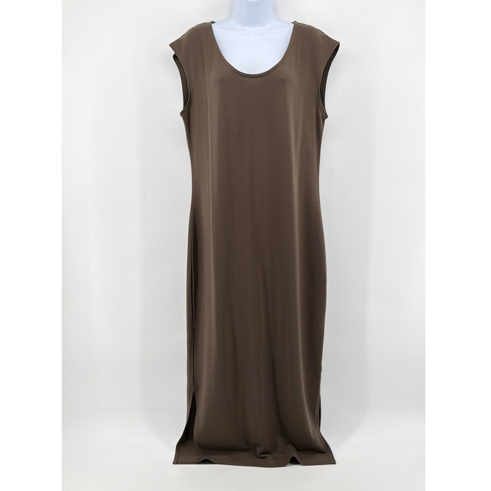 Garnet Hill Brown Tencel French Terry Maxi/Midi Dress M Sleeveless Side Slit